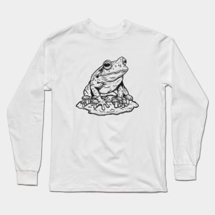 Frog Standing On Stone With Mushroom Long Sleeve T-Shirt